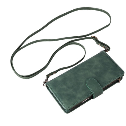 For iPhone 16 Pro Max Crossbody Multi-card Slot Wallet Zipper Leather Phone Case(Green) by buy2fix