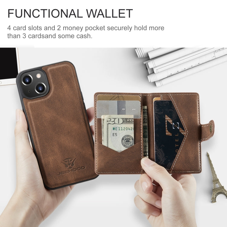 For iPhone 15 Plus JEEHOOD Retro Magnetic Detachable Leather Phone Case(Brown) - iPhone 15 Plus Cases by JEEHOOD | Online Shopping UK | buy2fix