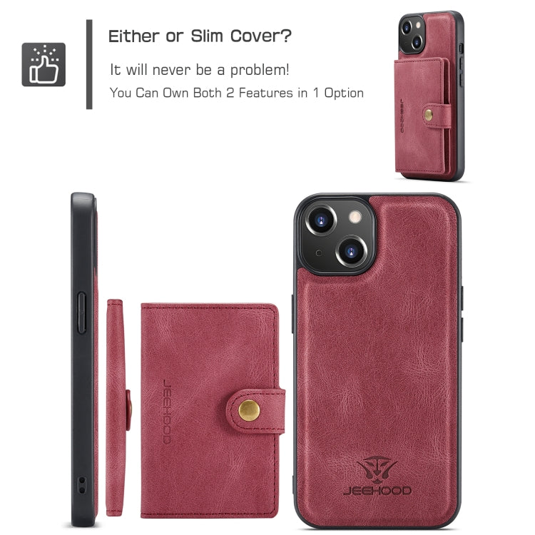 For iPhone 15 JEEHOOD Retro Magnetic Detachable Leather Phone Case(Red) - iPhone 15 Cases by JEEHOOD | Online Shopping UK | buy2fix