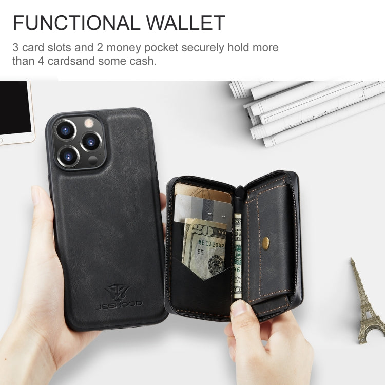 For iPhone 15 Pro JEEHOOD Magnetic Zipper Wallet Leather Phone Case(Black) - iPhone 15 Pro Cases by JEEHOOD | Online Shopping UK | buy2fix