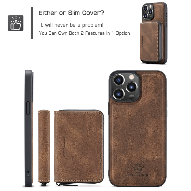 For iPhone 15 Pro JEEHOOD Magnetic Zipper Wallet Leather Phone Case(Brown) - iPhone 15 Pro Cases by JEEHOOD | Online Shopping UK | buy2fix