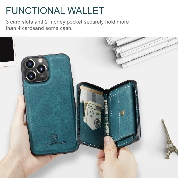 For iPhone 15 Pro JEEHOOD Magnetic Zipper Wallet Leather Phone Case(Blue) - iPhone 15 Pro Cases by JEEHOOD | Online Shopping UK | buy2fix