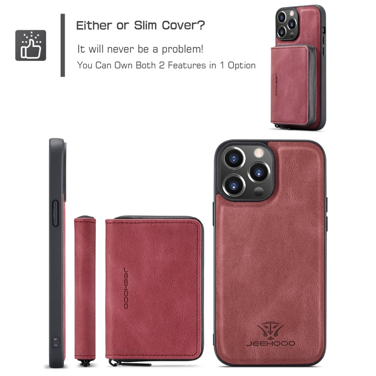 For iPhone 15 Pro JEEHOOD Magnetic Zipper Wallet Leather Phone Case(Red) - iPhone 15 Pro Cases by JEEHOOD | Online Shopping UK | buy2fix