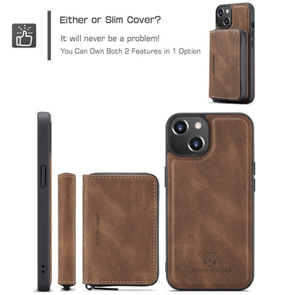 For iPhone 15 Plus JEEHOOD Magnetic Zipper Wallet Leather Phone Case(Brown) - iPhone 15 Plus Cases by JEEHOOD | Online Shopping UK | buy2fix