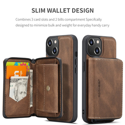 For iPhone 15 Plus JEEHOOD Magnetic Zipper Wallet Leather Phone Case(Brown) - iPhone 15 Plus Cases by JEEHOOD | Online Shopping UK | buy2fix