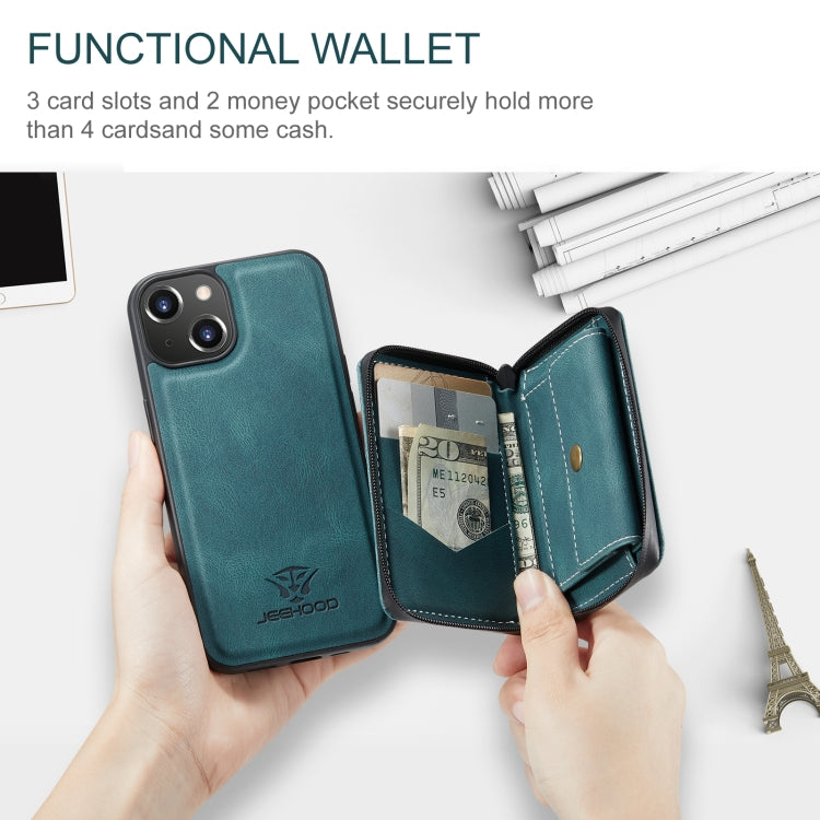 For iPhone 15 Plus JEEHOOD Magnetic Zipper Wallet Leather Phone Case(Blue) - iPhone 15 Plus Cases by JEEHOOD | Online Shopping UK | buy2fix