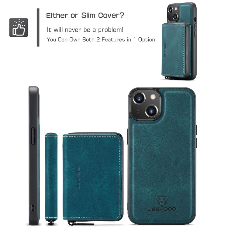 For iPhone 15 Plus JEEHOOD Magnetic Zipper Wallet Leather Phone Case(Blue) - iPhone 15 Plus Cases by JEEHOOD | Online Shopping UK | buy2fix