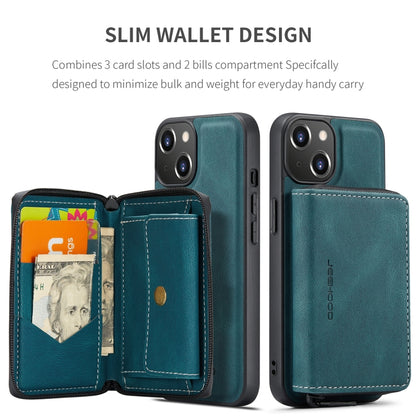 For iPhone 15 Plus JEEHOOD Magnetic Zipper Wallet Leather Phone Case(Blue) - iPhone 15 Plus Cases by JEEHOOD | Online Shopping UK | buy2fix