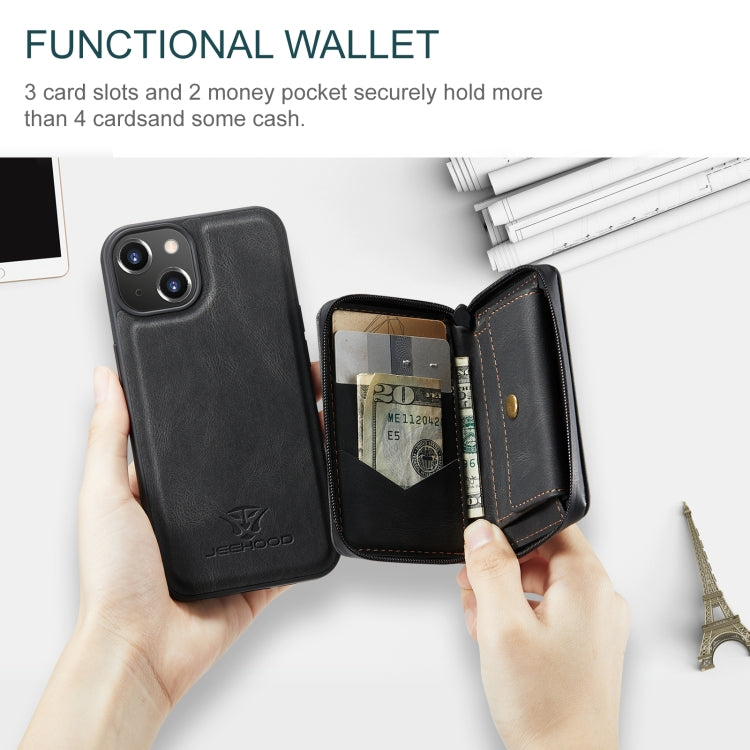 For iPhone 15 JEEHOOD Magnetic Zipper Wallet Leather Phone Case(Black) - iPhone 15 Cases by JEEHOOD | Online Shopping UK | buy2fix