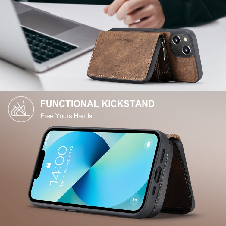 For iPhone 15 JEEHOOD Magnetic Zipper Wallet Leather Phone Case(Brown) - iPhone 15 Cases by JEEHOOD | Online Shopping UK | buy2fix