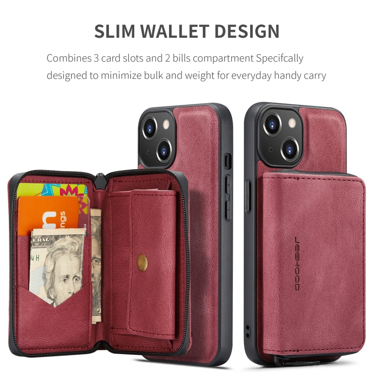 For iPhone 15 JEEHOOD Magnetic Zipper Wallet Leather Phone Case(Red) - iPhone 15 Cases by JEEHOOD | Online Shopping UK | buy2fix