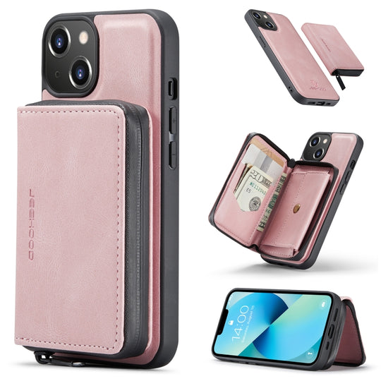 For iPhone 15 JEEHOOD Magnetic Zipper Wallet Leather Phone Case(Pink)