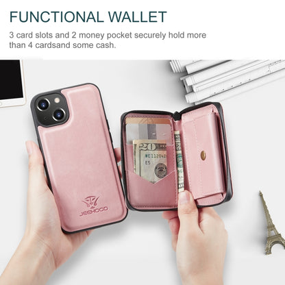 For iPhone 15 JEEHOOD Magnetic Zipper Wallet Leather Phone Case(Pink) - iPhone 15 Cases by JEEHOOD | Online Shopping UK | buy2fix