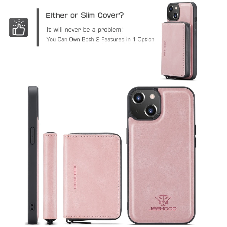 For iPhone 15 JEEHOOD Magnetic Zipper Wallet Leather Phone Case(Pink) - iPhone 15 Cases by JEEHOOD | Online Shopping UK | buy2fix