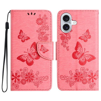 For iPhone 16 Plus Butterfly Embossed Flip Leather Phone Case(Pink) by buy2fix