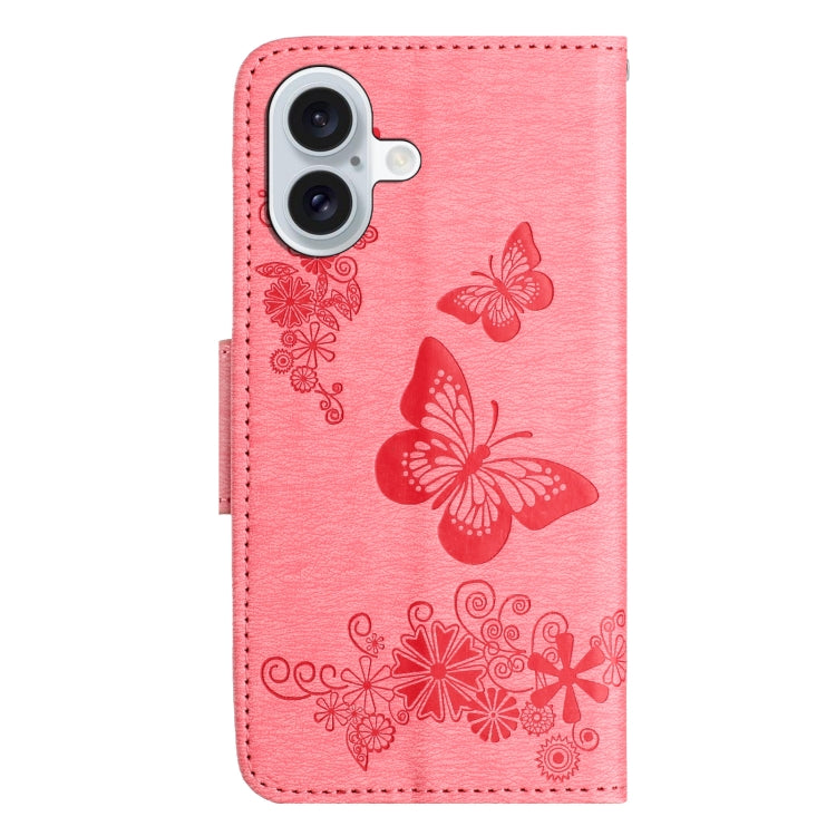 For iPhone 16 Plus Butterfly Embossed Flip Leather Phone Case(Pink) by buy2fix