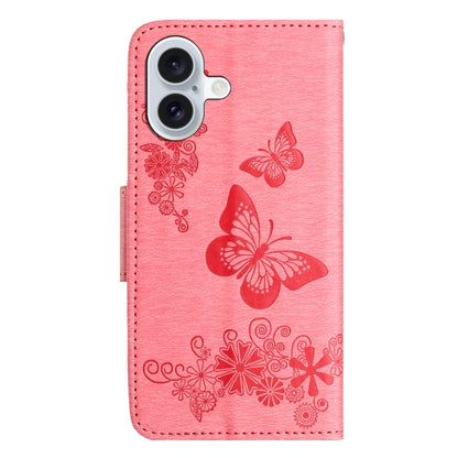 For iPhone 16 Plus Butterfly Embossed Flip Leather Phone Case(Pink) by buy2fix