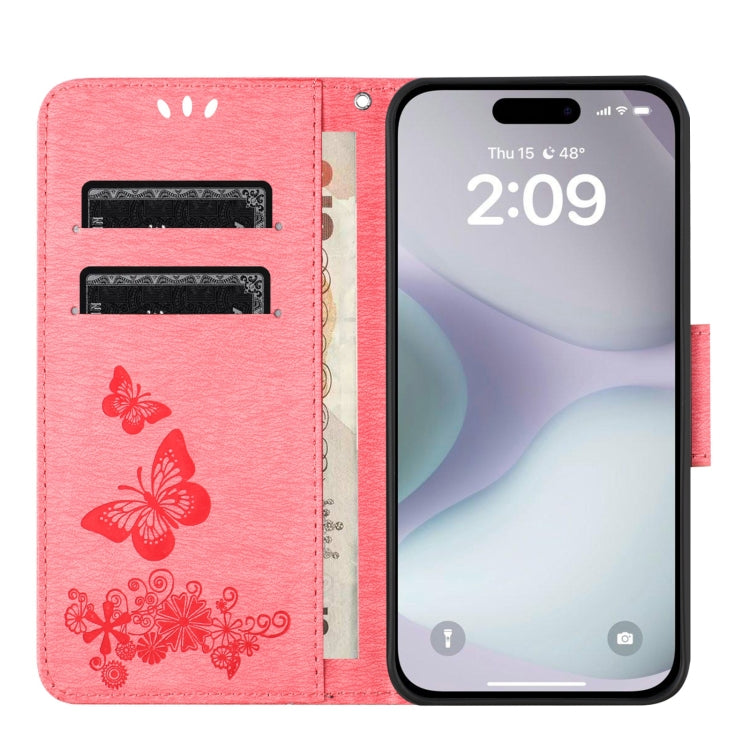 For iPhone 16 Plus Butterfly Embossed Flip Leather Phone Case(Pink) by buy2fix