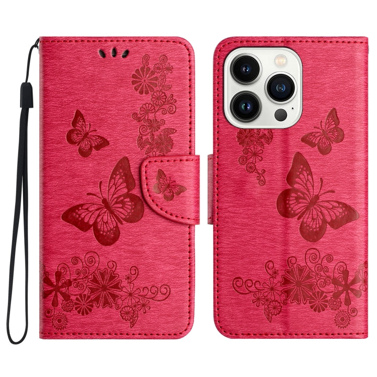 For iPhone 16 Pro Max Butterfly Embossed Flip Leather Phone Case(Red) by buy2fix