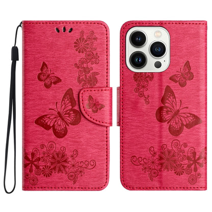 For iPhone 16 Pro Max Butterfly Embossed Flip Leather Phone Case(Red) by buy2fix