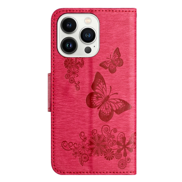 For iPhone 16 Pro Max Butterfly Embossed Flip Leather Phone Case(Red) by buy2fix