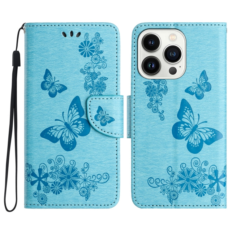 For iPhone 16 Pro Max Butterfly Embossed Flip Leather Phone Case(Blue) by buy2fix