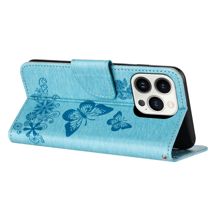 For iPhone 16 Pro Max Butterfly Embossed Flip Leather Phone Case(Blue) by buy2fix