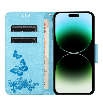For iPhone 16 Pro Max Butterfly Embossed Flip Leather Phone Case(Blue) by buy2fix