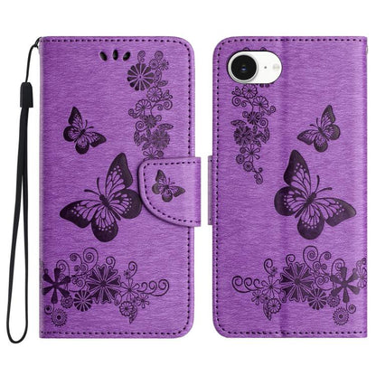 For iPhone 16e Butterfly Embossed Flip Leather Phone Case(Purple) - iPhone 16e Cases by buy2fix | Online Shopping UK | buy2fix