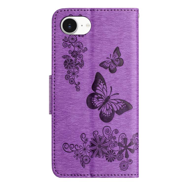 For iPhone 16e Butterfly Embossed Flip Leather Phone Case(Purple) - iPhone 16e Cases by buy2fix | Online Shopping UK | buy2fix