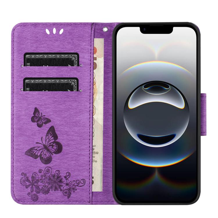 For iPhone 16e Butterfly Embossed Flip Leather Phone Case(Purple) - iPhone 16e Cases by buy2fix | Online Shopping UK | buy2fix