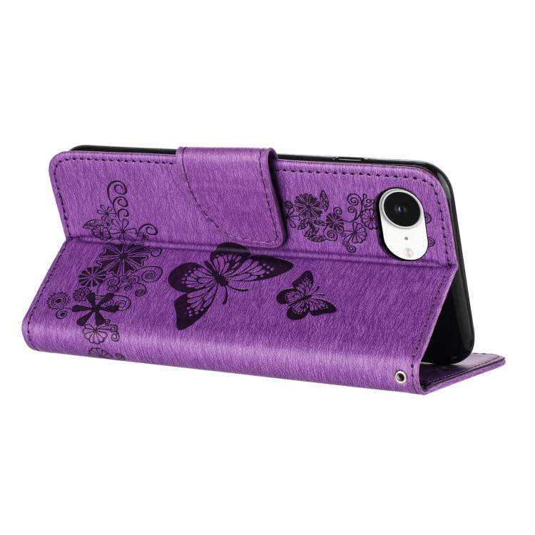 For iPhone 16e Butterfly Embossed Flip Leather Phone Case(Purple) - iPhone 16e Cases by buy2fix | Online Shopping UK | buy2fix