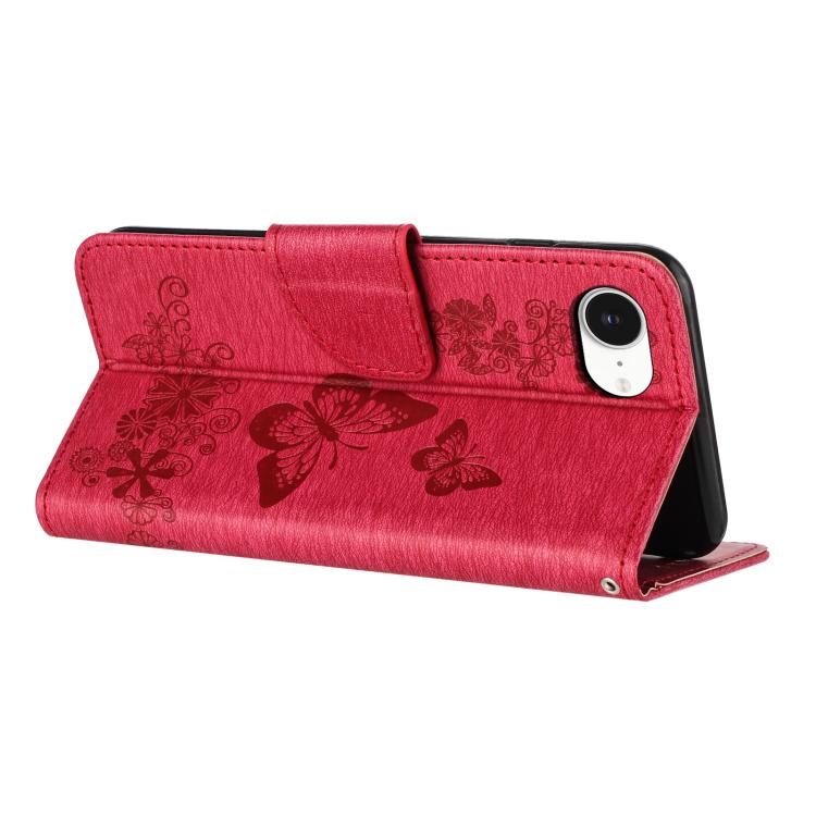 For iPhone 16e Butterfly Embossed Flip Leather Phone Case(Red) - iPhone 16e Cases by buy2fix | Online Shopping UK | buy2fix
