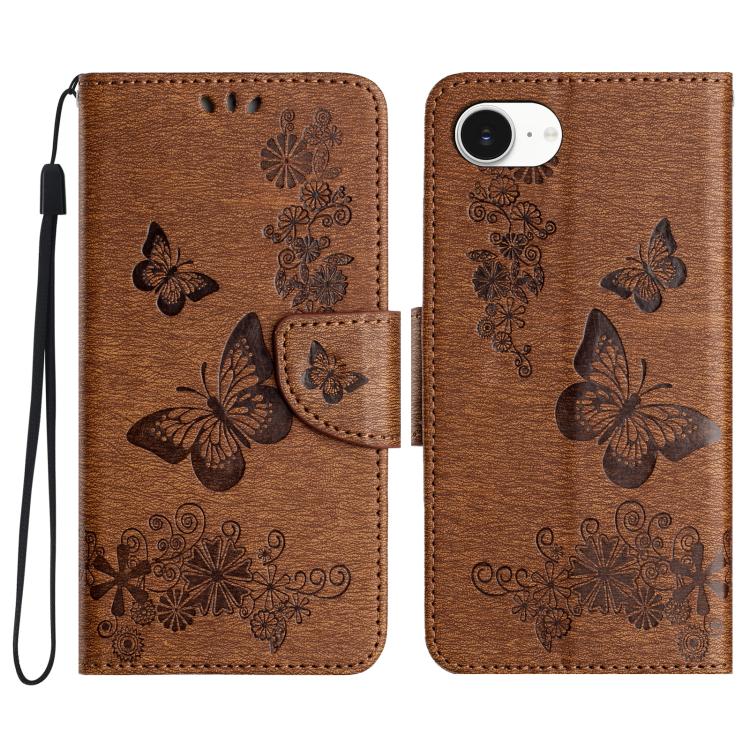 For iPhone 16e Butterfly Embossed Flip Leather Phone Case(Brown) - iPhone 16e Cases by buy2fix | Online Shopping UK | buy2fix