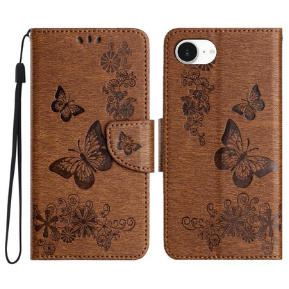 For iPhone 16e Butterfly Embossed Flip Leather Phone Case(Brown) - iPhone 16e Cases by buy2fix | Online Shopping UK | buy2fix