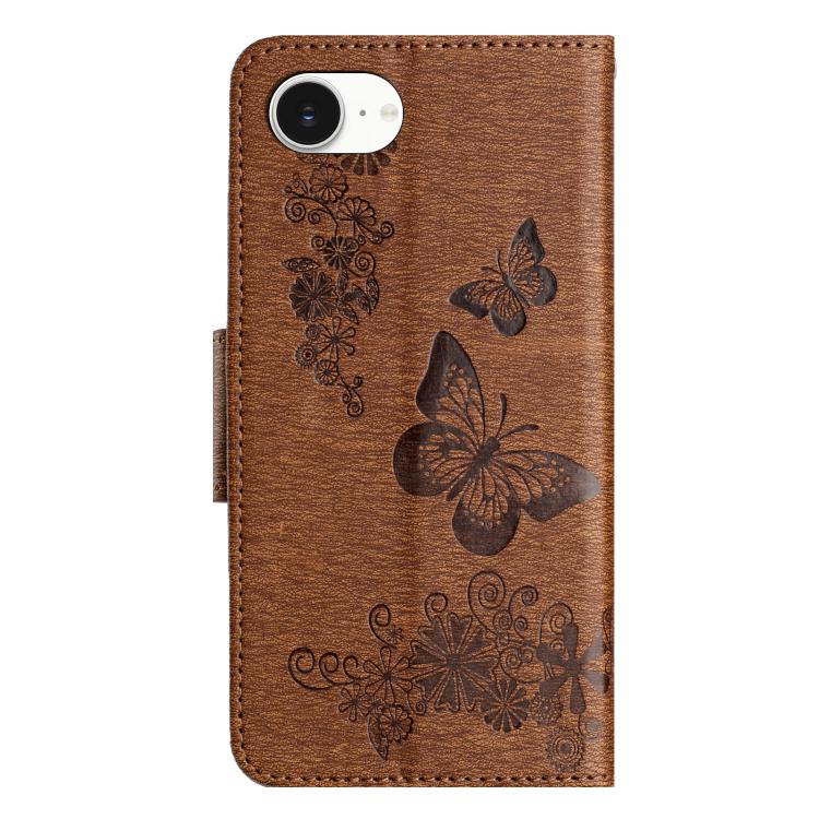 For iPhone 16e Butterfly Embossed Flip Leather Phone Case(Brown) - iPhone 16e Cases by buy2fix | Online Shopping UK | buy2fix