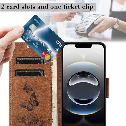 For iPhone 16e Butterfly Embossed Flip Leather Phone Case(Brown) - iPhone 16e Cases by buy2fix | Online Shopping UK | buy2fix