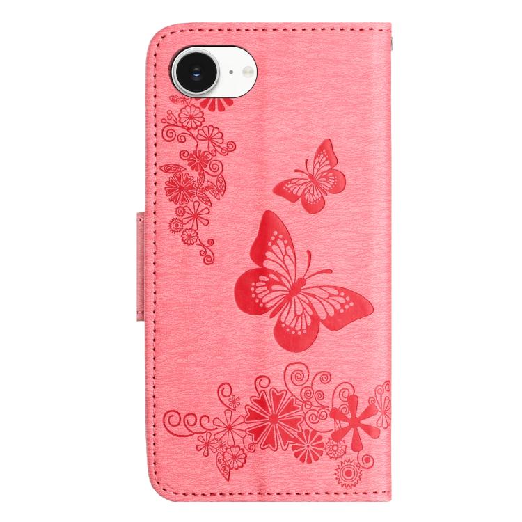 For iPhone 16e Butterfly Embossed Flip Leather Phone Case(Pink) - iPhone 16e Cases by buy2fix | Online Shopping UK | buy2fix