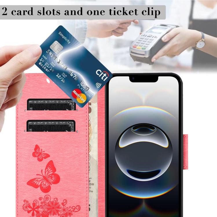 For iPhone 16e Butterfly Embossed Flip Leather Phone Case(Pink) - iPhone 16e Cases by buy2fix | Online Shopping UK | buy2fix