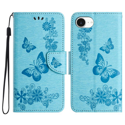 For iPhone 16e Butterfly Embossed Flip Leather Phone Case(Blue) - iPhone 16e Cases by buy2fix | Online Shopping UK | buy2fix