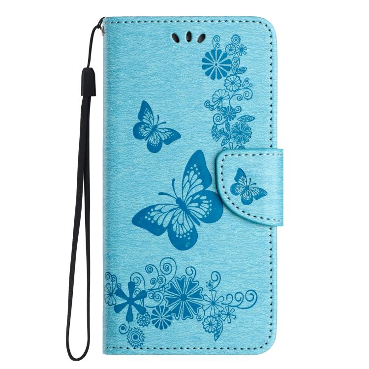 For iPhone 16e Butterfly Embossed Flip Leather Phone Case(Blue) - iPhone 16e Cases by buy2fix | Online Shopping UK | buy2fix