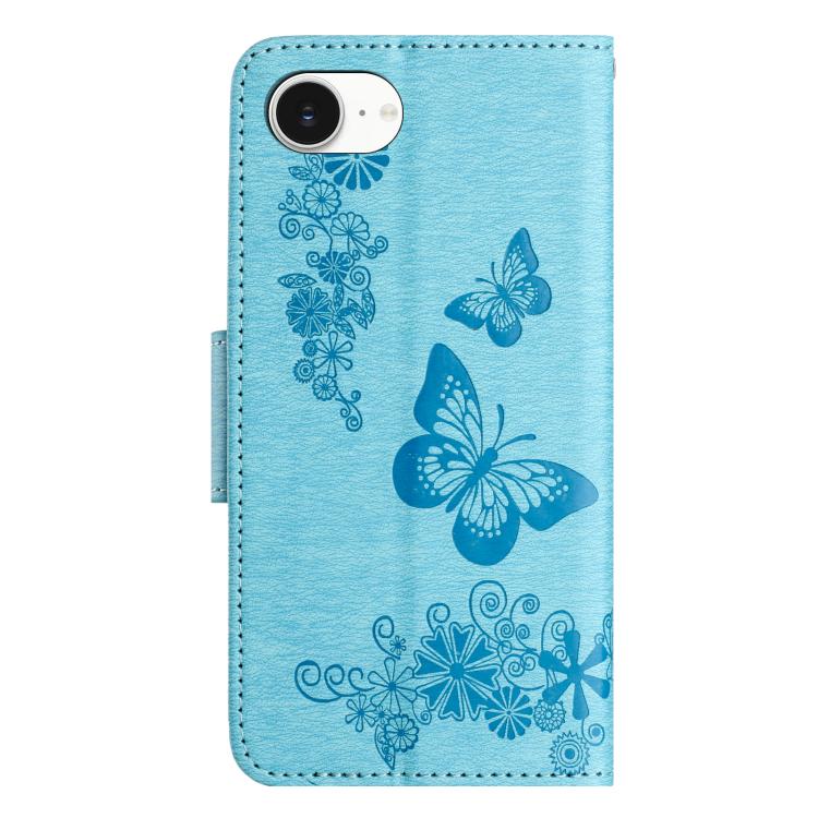 For iPhone 16e Butterfly Embossed Flip Leather Phone Case(Blue) - iPhone 16e Cases by buy2fix | Online Shopping UK | buy2fix
