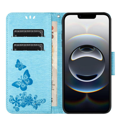 For iPhone 16e Butterfly Embossed Flip Leather Phone Case(Blue) - iPhone 16e Cases by buy2fix | Online Shopping UK | buy2fix