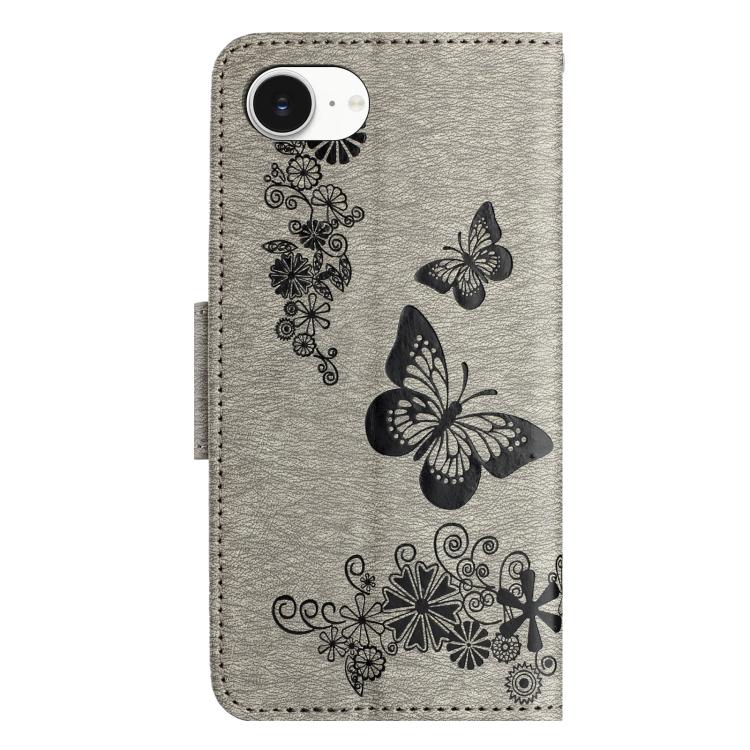 For iPhone 16e Butterfly Embossed Flip Leather Phone Case(Grey) - iPhone 16e Cases by buy2fix | Online Shopping UK | buy2fix