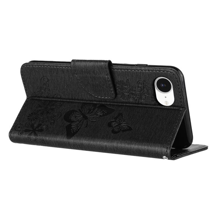 For iPhone 16e Butterfly Embossed Flip Leather Phone Case(Black) - iPhone 16e Cases by buy2fix | Online Shopping UK | buy2fix