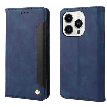 For iPhone 16 Pro Max Skin Feel Splicing Leather Phone Case(Blue) by buy2fix