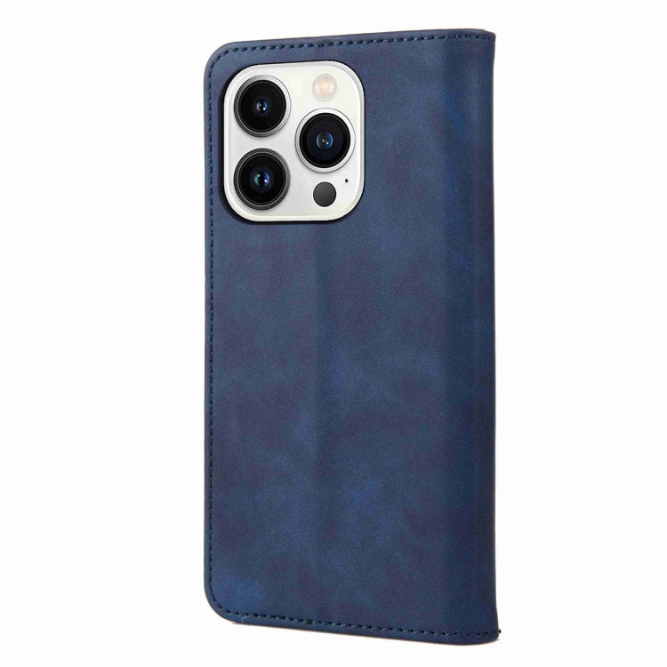 For iPhone 16 Pro Max Skin Feel Splicing Leather Phone Case(Blue) by buy2fix