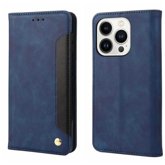 For iPhone 16 Pro Skin Feel Splicing Leather Phone Case(Blue) by buy2fix