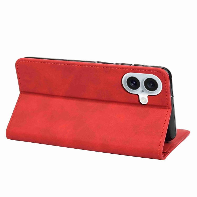For iPhone 16 Plus Skin Feel Splicing Leather Phone Case(Red) - iPhone 16 Plus Cases by buy2fix | Online Shopping UK | buy2fix