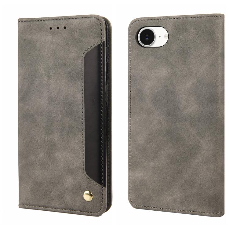 For iPhone 16e Skin Feel Splicing Leather Phone Case(Grey) - iPhone 16e Cases by buy2fix | Online Shopping UK | buy2fix